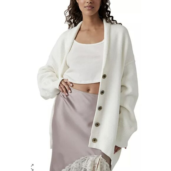 New Free People Oversized Grandpa Cardigan Sweater Off White Size Small - Picture 3 of 6
